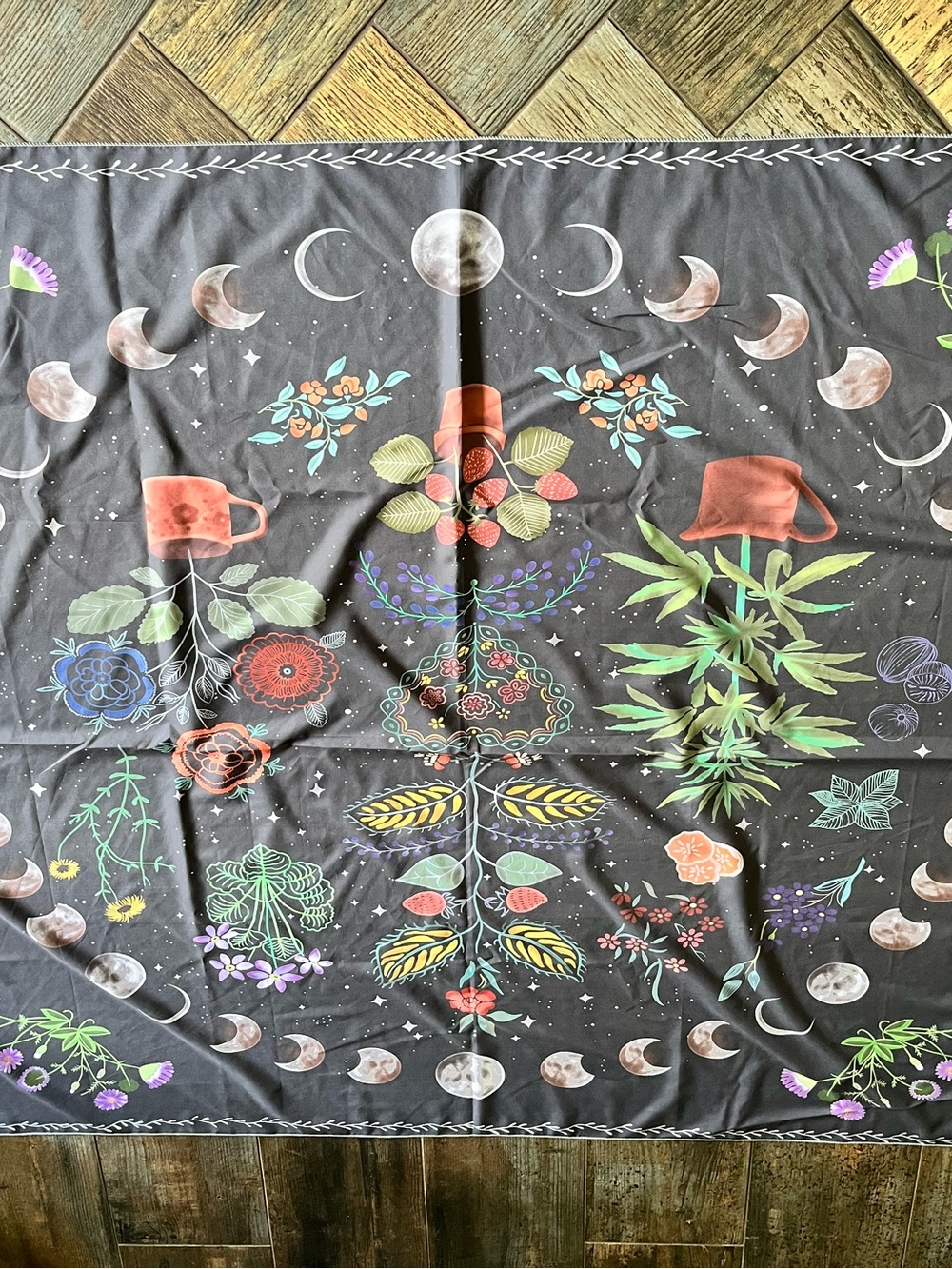 Botanical Moonlight Wall Tapestry - Black and Multicolor
